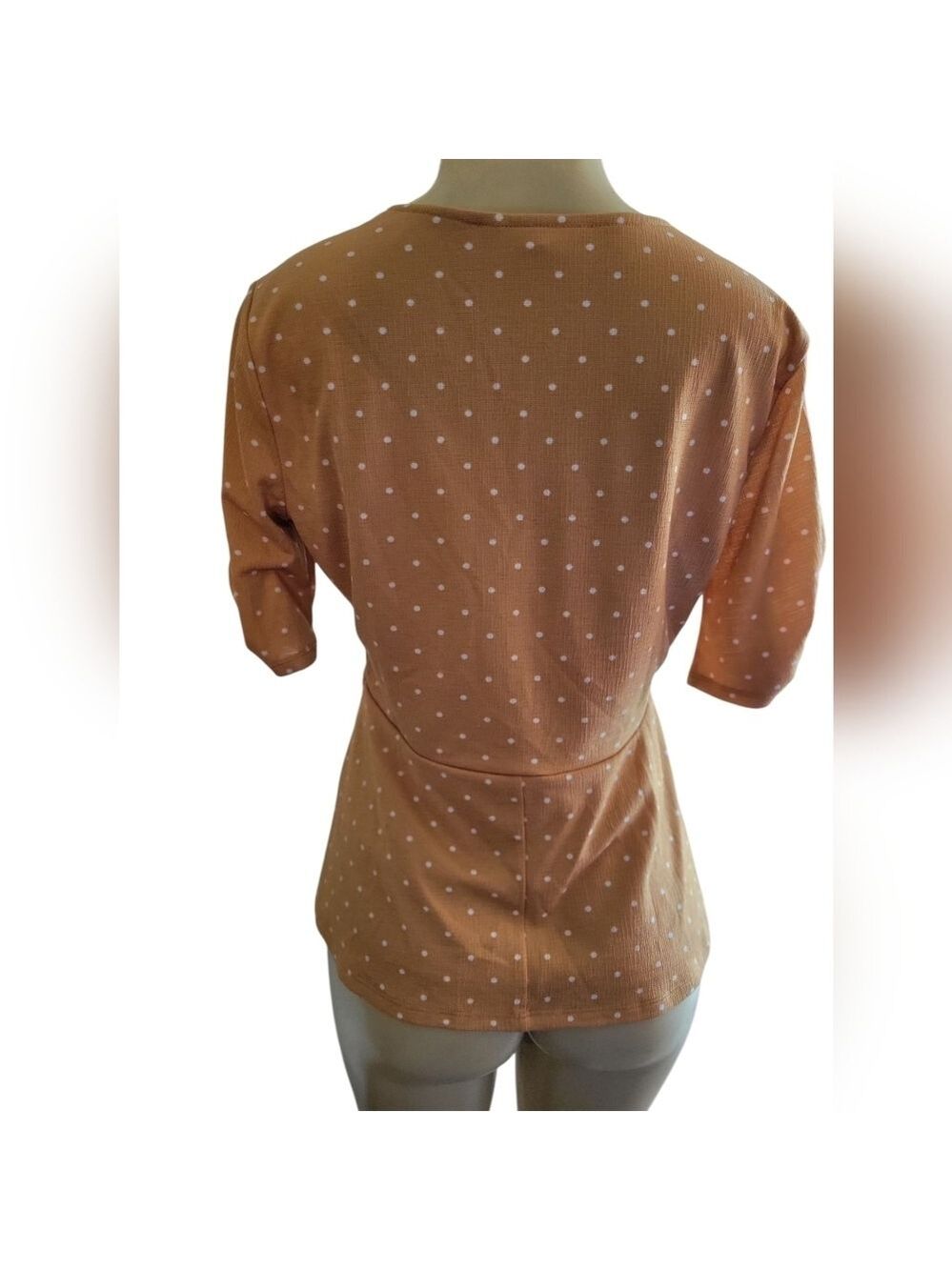 LC Lauren Conrad Orange Pink Poka Dot Runched Top Medium - Picture 2 of 3